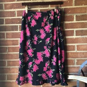 Cherokee Skirt, Black with Pink Flowers, Size L